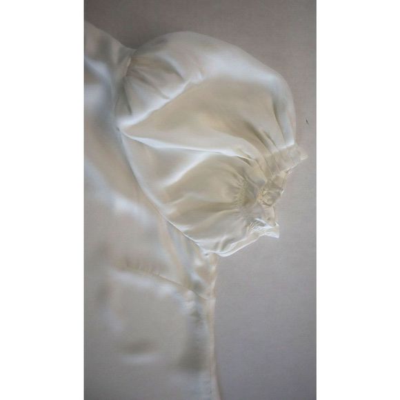 Frame Women's Sz L Off White Keyhole Neck Silk Pleated Puff Sleeve Blouse $345 - Picture 4 of 10